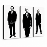 Tablou POP ART pictat manual REM 3 bucăți rem – Vizualizare 3D a tabloului pictat manual pe fundal alb. Culori dominante: negru, alb, gri.