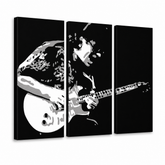 Tablou POP ART pictat manual Santana 3 bucăți san – Vizualizare 3D a tabloului pictat manual pe fundal alb. Culori dominante: negru, alb, gri.