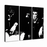 Tablou POP ART pictat manual SCARFACE-AL PACINO 6 bucăți al5 – Vizualizare 3D a tabloului pictat manual pe fundal alb. Culori dominante: negru, alb.