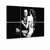 Tablou POP ART pictat manual SOPRANOS 6 bucăți sop2 – Vizualizare 3D a tabloului pictat manual pe fundal alb. Culori dominante: negru, alb, albastru.