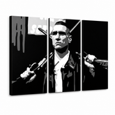 Tablou POP ART pictat manual Stock Lock 3 Piece Sto – Vizualizare 3D a tabloului pictat manual pe fundal alb. Culori dominante: negru, alb, gri.