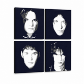 Tablou POP ART pictat manual The Vervet 4 buc tv – Vizualizare 3D a tabloului pictat manual pe fundal alb. Culori dominante: negru, alb, maro.