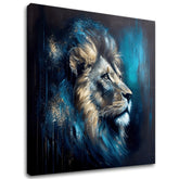 Art deco tablou pe pânză cu motivul PREMIUM ART - Lion's Strength and Grace, leu în albastru-portocaliu nuanțe, atmosferă maiestuoasă, potrivit pentru birou – principală