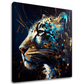 Pop art tablou pe pânză cu motivul PREMIUM ART - Spotted Hunter's Elegance în albastru-auriu nuanțe, atmosferă maiestuoasă, impresie de lux și forță – principală