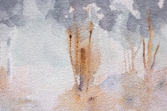 O vedere de aproape a picturii cu pădurea abstractă, evidențiind textura bogată și compoziția detaliată în culori delicate, Papilora.