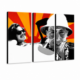 Tablou pictat manual POP Art Fear and Loathing in Las Vegas 3 bucăți lv2 – Vizualizare 3D a tabloului pictat manual pe fundal alb. Culori dominante: negru, roșu, portocaliu, alb, gri.