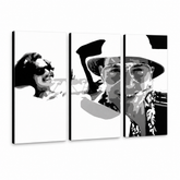 Tablou pictat manual POP Art Fear and Loathing in Las Vegas 3 piese lv – Vizualizare 3D a tabloului pictat manual pe fundal alb. Culori dominante: negru, alb, gri.