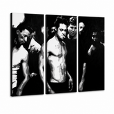 Tablou pictat manual POP Art Fight Club 3 bucăți fc – Vizualizare 3D a tabloului pictat manual pe fundal alb. Culori dominante: negru, alb, gri.