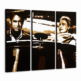 Tablou pictat manual POP Art James Bond 3 bucăți bond1 – Vizualizare 3D a tabloului pictat manual pe fundal alb. Culori dominante: negru, maro, alb.