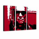 Tablou pictat manual POP Art Terminator 3 piese ter2 – Vizualizare 3D a tabloului pictat manual pe fundal alb. Culori dominante: roșu, negru, gri.
