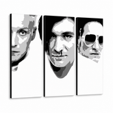 Tablou POP ART pictat manual Die Ärzte 3 părți da2 – Vizualizare 3D a tabloului pictat manual pe fundal alb. Culori dominante: negru, alb, gri.