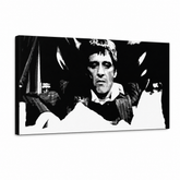 Tablou POP ART pictat manual Scarface 1 parte smk – Vizualizare 3D a tabloului pictat manual pe fundal alb. Culori dominante: negru, alb, gri.