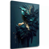 Art deco tablou pe pânză cu motivul Feminine Touch of Angelic Beauty, accente aurii în albastru-verde nuanțe, atmosferă melancolică, potrivit pentru birou de lucru – principală