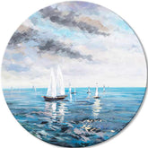 Pictat manual tablou pe pânză cu motivul Azúrové horizonty, ocean, cer, nori, motiv pentru copii în alb-albastru nuanțe, atmosferă liniștită – principală