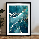 Modern tablou pe pânză în turcoaz-auriu nuanțe, atmosferă elegantă, natură și impresie de lux | Poster de perete s EXTRA efektom - Marble of Sea – produs