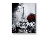 Geometric tablou pe pânză cu motivul EIFFELOVA VEŽA, Paríž, copac în gri-roșu nuanțe, atmosferă romantică, dragoste și romantism, potrivit pentru sufragerie – principală