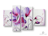 Modern tablou pe pânză cu motivul maci, flori, peisaj, natură în alb-violet nuanțe, atmosferă liniștită, natură și atmosferă de primăvară, execuție multi-panou – principală