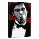 Tablou POP ART pictat manual AL PACINO 70x100 cm – Vizualizare 3D a tabloului pictat manual pe fundal alb. Culori dominante: červená, čierna, sivá, biela.