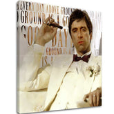 Pop art tablou pe pânză cu motivul Every day above ground is și good day în alb-bej nuanțe, potrivit pentru sufragerie | Scarface tablou pe pânză Every day above ground is și good day – principală