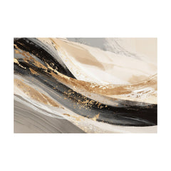 Tablou de abstracție bej-negru cu valuri aurii – motivul întreg