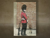 Clasic tablou pe pânză cu motivul Street ART – Banksy, peisaj, mare și plajă în violet-albastru nuanțe, atmosferă melancolică, execuție multi-panou – principală