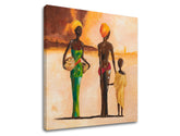 În stil boho tablou pe pânză cu motivul AFRICKÉ FEMEI, copil, model etnic în bej-maro nuanțe, atmosferă liniștită, familie, potrivit pentru sufragerie – produs