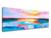 Pop art tablou pe pânză cu motivul APUS DE SOARE, ocean, cer, peisaj, mare și plajă în alb-albastru nuanțe, atmosferă liniștită, potrivit pentru birou – produs