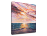 În stil boho tablou pe pânză cu motivul APUS DE SOARE, ocean, cer, plajă, peisaj în violet-albastru nuanțe, atmosferă liniștită, potrivit pentru dormitor – produs