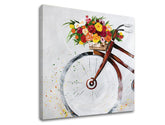 În stil boho tablou pe pânză cu motivul BICYKEL, flori, motiv pentru copii, natură în multicolor nuanțe, atmosferă veselă, atmosferă de primăvară și romantism – principală