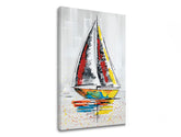 Pop art tablou pe pânză cu motivul LOĎ 1 piese, barcă cu pânze în multicolor nuanțe, atmosferă energică, libertate, potrivit pentru birou de lucru | Tablou pe pânză LOĎ 1 piese – principală