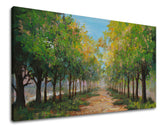 Modern tablou pe pânză cu motivul copaci, potecă, cer, natură în maro-albastru nuanțe, atmosferă liniștită, natură, potrivit pentru hol | Tablou pe pânză COPACI – produs