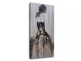 Industrial tablou pe pânză cu motivul FEMEIE, pisică în gri-auriu nuanțe, atmosferă liniștită, potrivit pentru dormitor | Tablou pe pânză FEMEIE – produs