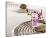 Clasic tablou pe pânză cu motivul FENG SHUI, orhidee, grădină zen, arhitectură, motiv pentru copii în roz nuanțe, atmosferă liniștită, potrivit pentru sufragerie – produs