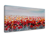 Pop art tablou pe pânză cu motivul maci, flori, natură în multicolor nuanțe, atmosferă veselă, natură și atmosferă de primăvară, potrivit pentru sufragerie – produs