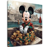 Industrial tablou pe pânză cu motivul Mickey Mouse v Luxuse, motiv pentru copii în auriu nuanțe, cultură pop, potrivit pentru sufragerie | Tablou pe pânză - Mickey Mouse v Luxuse – principală