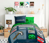 Modern tablou pe pânză în verde-alb nuanțe, atmosferă jucăușă, copilărie | Minecraft tablou - Najlepšie postavičky na pânză - Eat, Sleep, Mine, Repeat – produs