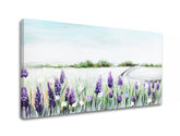 Modern tablou pe pânză cu motivul lavandă, câmp, cer, peisaj, flori în alb-violet nuanțe, atmosferă liniștită, natură, potrivit pentru birou de lucru – principală