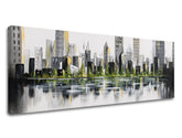 Minimalist tablou pe pânză cu motivul reflexie pe apă, copaci, natură în alb-gri nuanțe, atmosferă liniștită, viață urbană și contemplare – produs