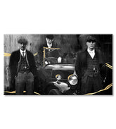 Pictat manual tablou pe pânză cu motivul PREMIUM ART – Peaky Blinders bratia, automobil în gri-auriu nuanțe, potrivit pentru sufragerie | Tablouri pe pânză - PREMIUM ART – Peaky Blinders bratia