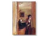 Modern tablou pe pânză cu motivul Adolf Menzel - Obývačka s umelcovou sestrou în crem nuanțe, atmosferă intimă | Tablou pe pânză Adolf Menzel - Obývačka s umelcovou sestrou – produs
