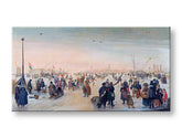 Modern tablou pe pânză cu motivul Hendrick Avercamp - Zábava na lade v meste, păsări în maro nuanțe, atmosferă vibrantă | Tablou pe pânză Hendrick Avercamp - Zábava na lade v meste – produs
