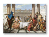 Modern tablou pe pânză cu motivul Giambattista Tiepolo - Kleopatrina hostina, câine în alb-bej nuanțe, atmosferă festivă | Tablou pe pânză Giambattista Tiepolo - Kleopatrina hos..., vedere 2