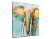 Pop art tablou pe pânză cu motivul elefant în multicolor nuanțe, atmosferă veselă, natură, potrivit pentru cameră de copii | Tablou pe pânză ELEFANT – principală