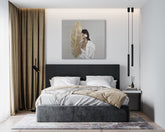 Industrial tablou pe pânză cu motivul TAJOMNÁ FEMEIE S LISTOM, pană, natură în alb-gri nuanțe, atmosferă elegantă, natură și eleganță – principală