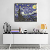 Vintage tablou pe pânză cu motivul Vincent van Gogh - Hviezdna noc, cer de noapte, stele, hartă, natură în alb-albastru nuanțe, potrivit pentru birou de lucru – principală