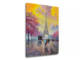 Modern tablou pe pânză cu motivul PLIMBARE V PARÍŽI, Turnul Eiffel, copaci, flori, motiv urban în albastru-portocaliu nuanțe, potrivit pentru dormitor – produs