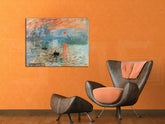 Vintage tablou pe pânză cu motivul APUS DE SOARE V PRÍSTAVE – Claude Monet, soare, barcă, port, peisaj agățat în interiorul zonă de relaxare | Tablou pe pânză APUS DE SOARE V PRÍSTAVE – Claude Monet