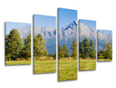 Clasic tablou pe pânză cu motivul SLOVACIA, munți, copaci, pajiște, cer în albastru-gri nuanțe, atmosferă liniștită, natură și aventură – principală