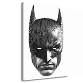 Modern tablou pe pânză cu motivul Batman: Hlava spravodlivosti, mască în negru-alb nuanțe, atmosferă intensă | Tablou Batman: Hlava spravodlivosti – principală