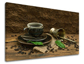 Vintage tablou pe pânză cu motivul ceașcă de cafea, natură în maro-verde nuanțe, atmosferă confortabilă, potrivit pentru bucătărie | Tablou de perete BUCĂTĂRIE – principală